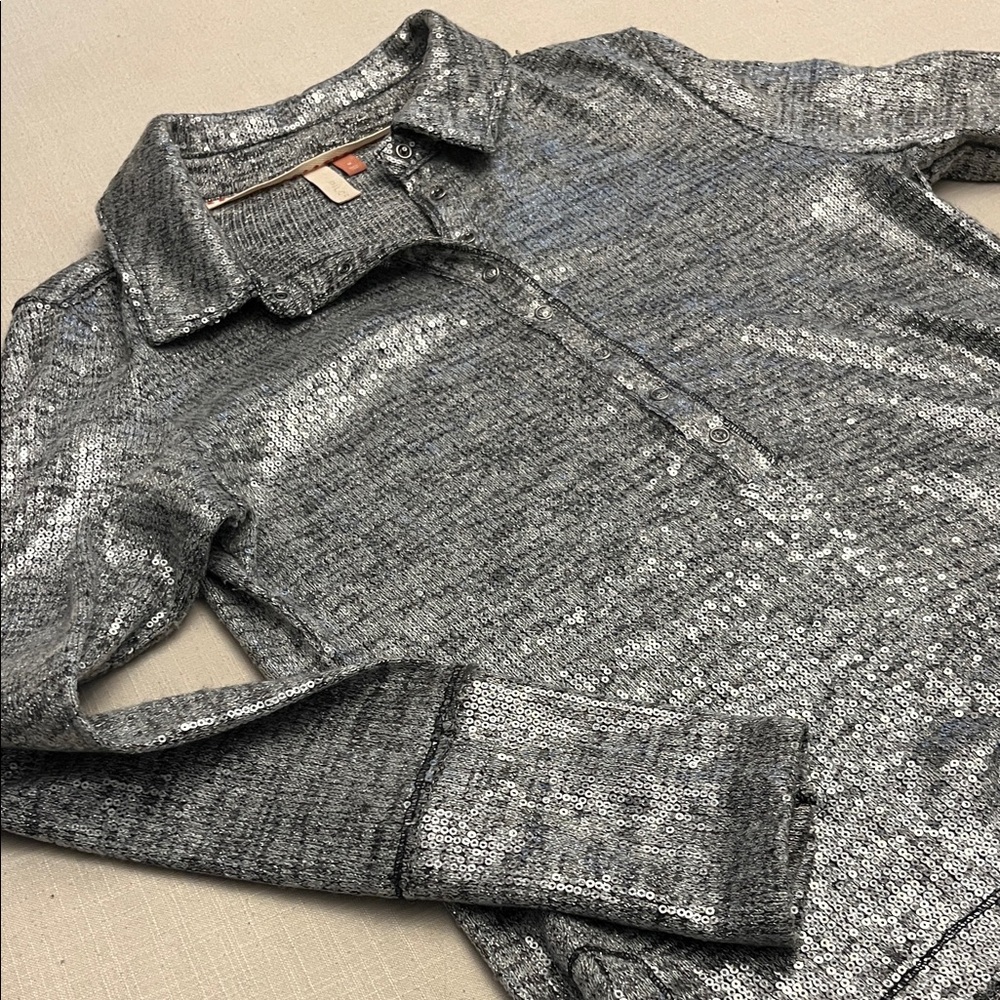 Pilcro Shimmering Gray Sequin Top